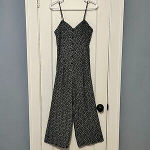 Rampage VTG jumpsuit romper navy microfloral button front sweetheart neckline